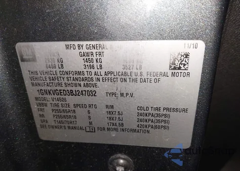 2011 Chevrolet Traverse 1Lt from USA, damaged, VIN 1GNKVGED3BJ247032